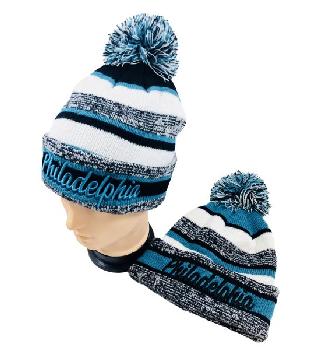 Knitted Hat with PomPom [Embroidered PHILADELPHIA ] Stripes